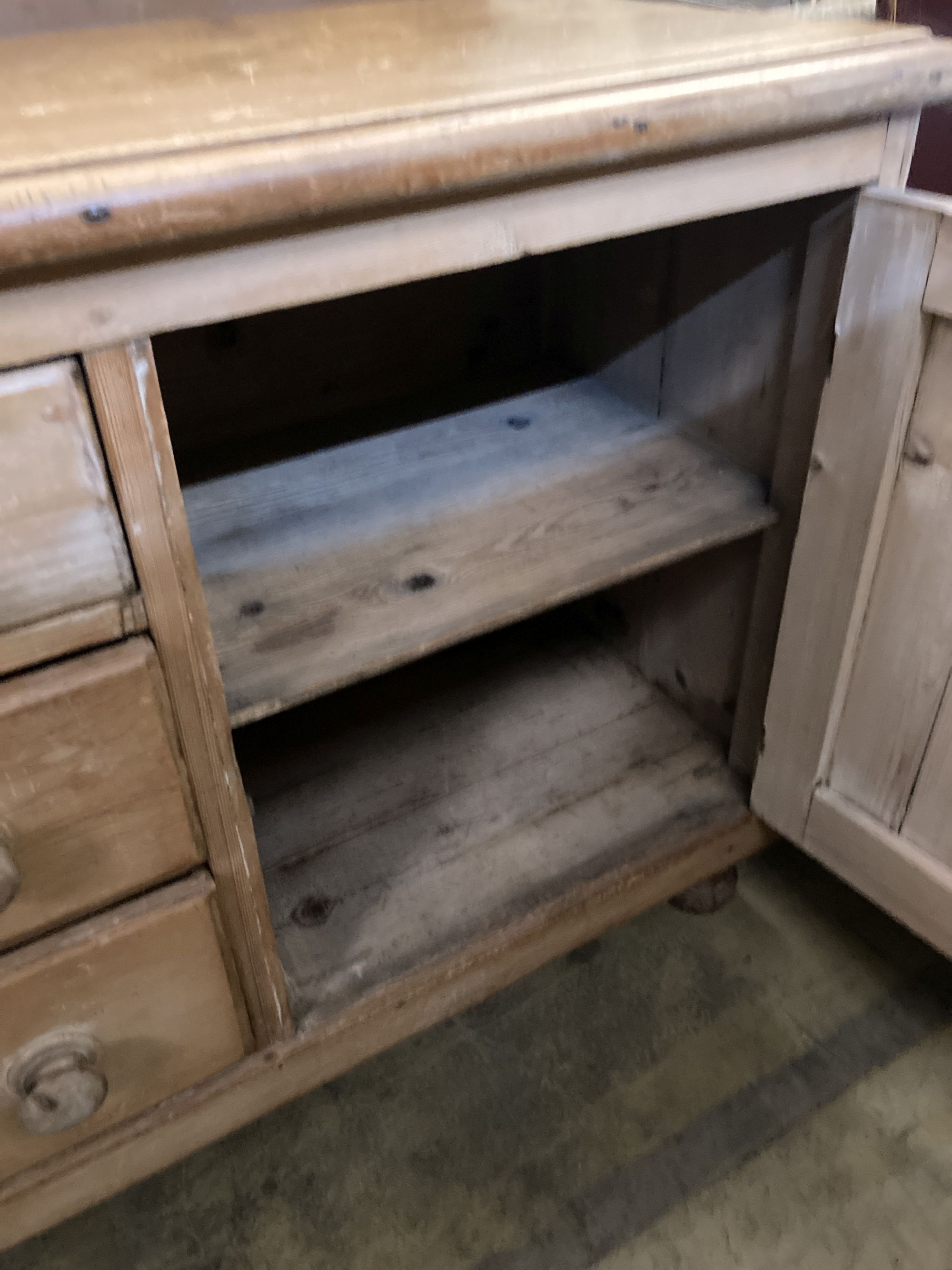 A Victorian pine low dresser, width 120cm, depth 50cm, height 84cm